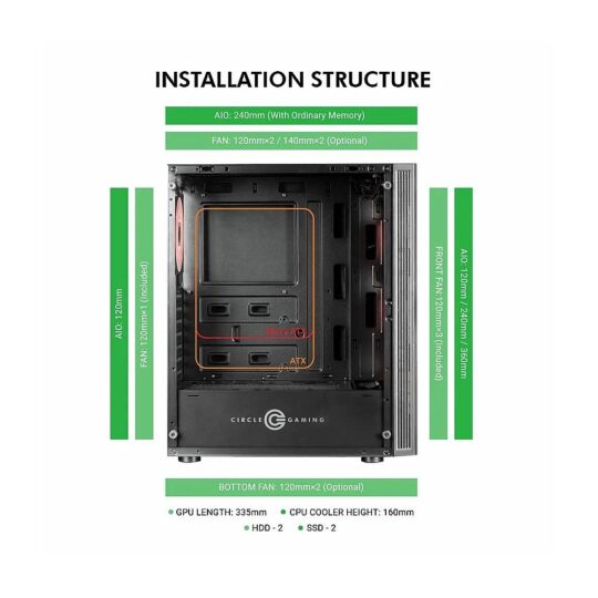 CIRCLE GAMING CABINET XTENDER X2 ARGB GLASS – ATX