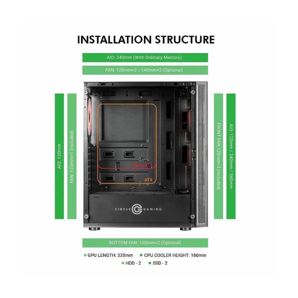 CIRCLE GAMING CABINET XTENDER X2 ARGB GLASS – ATX