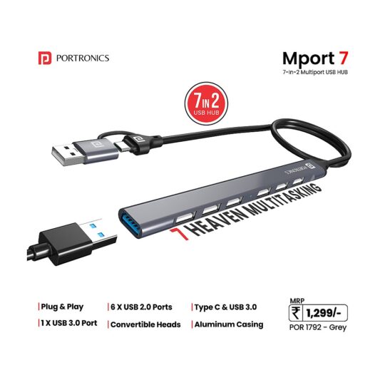 MPORT 7 7-Port USB Hub with Dual Plugs