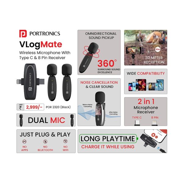 Vlogmate One AI Powered Dual Microphone with Charging Case